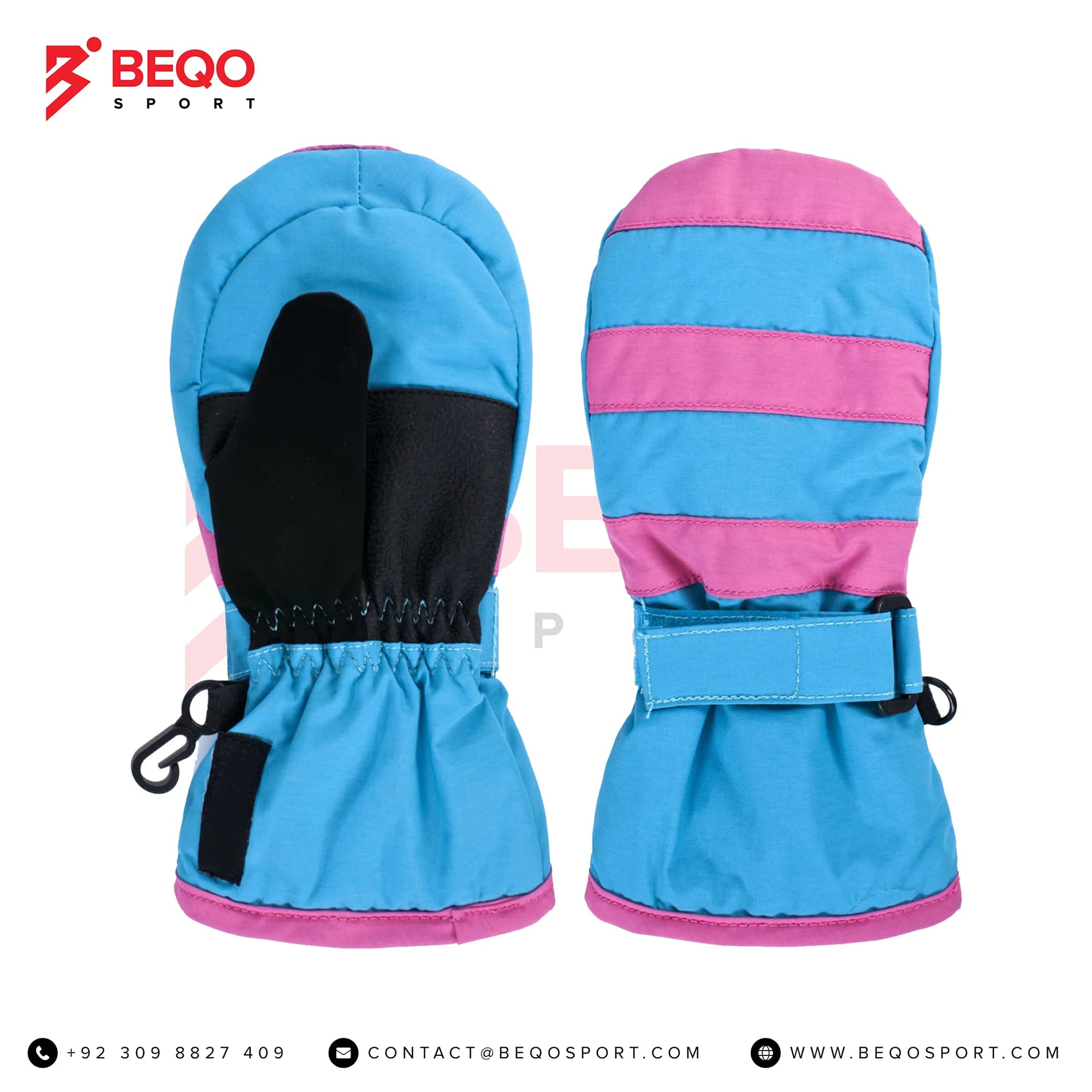 Aqua And Pink Lines Skiing Gloves