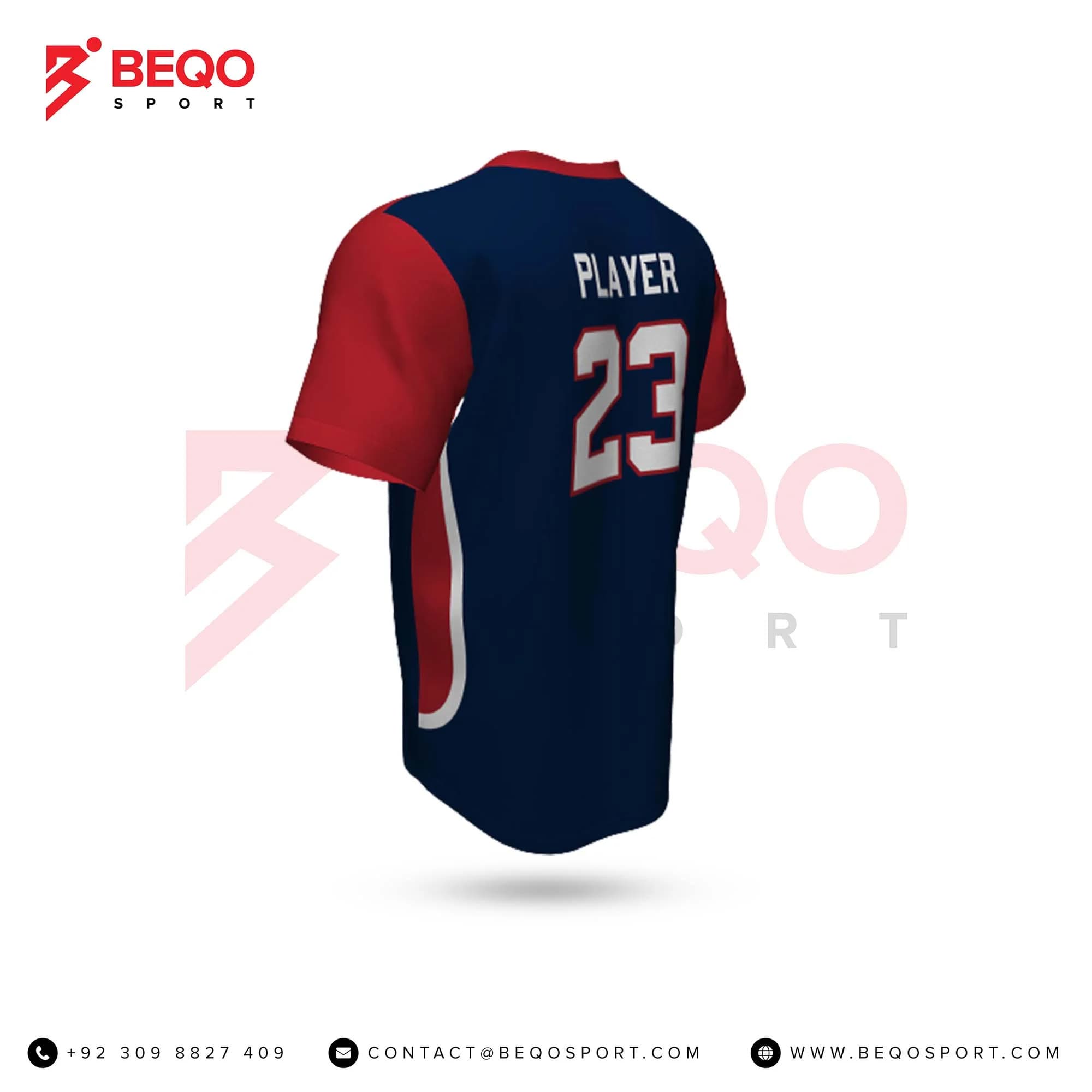Navy and Red Baseball V-Neck Jersey view 4