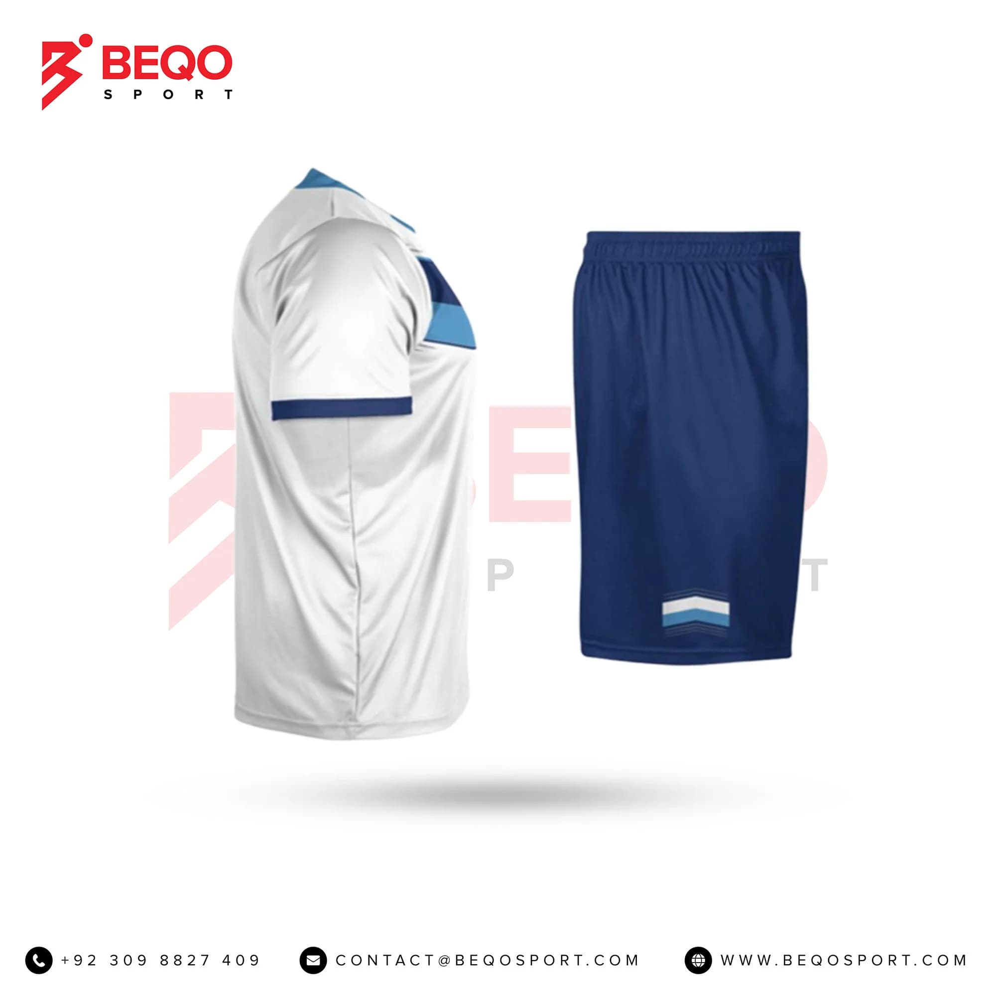 White and Blue Soccer Uniforms view 4