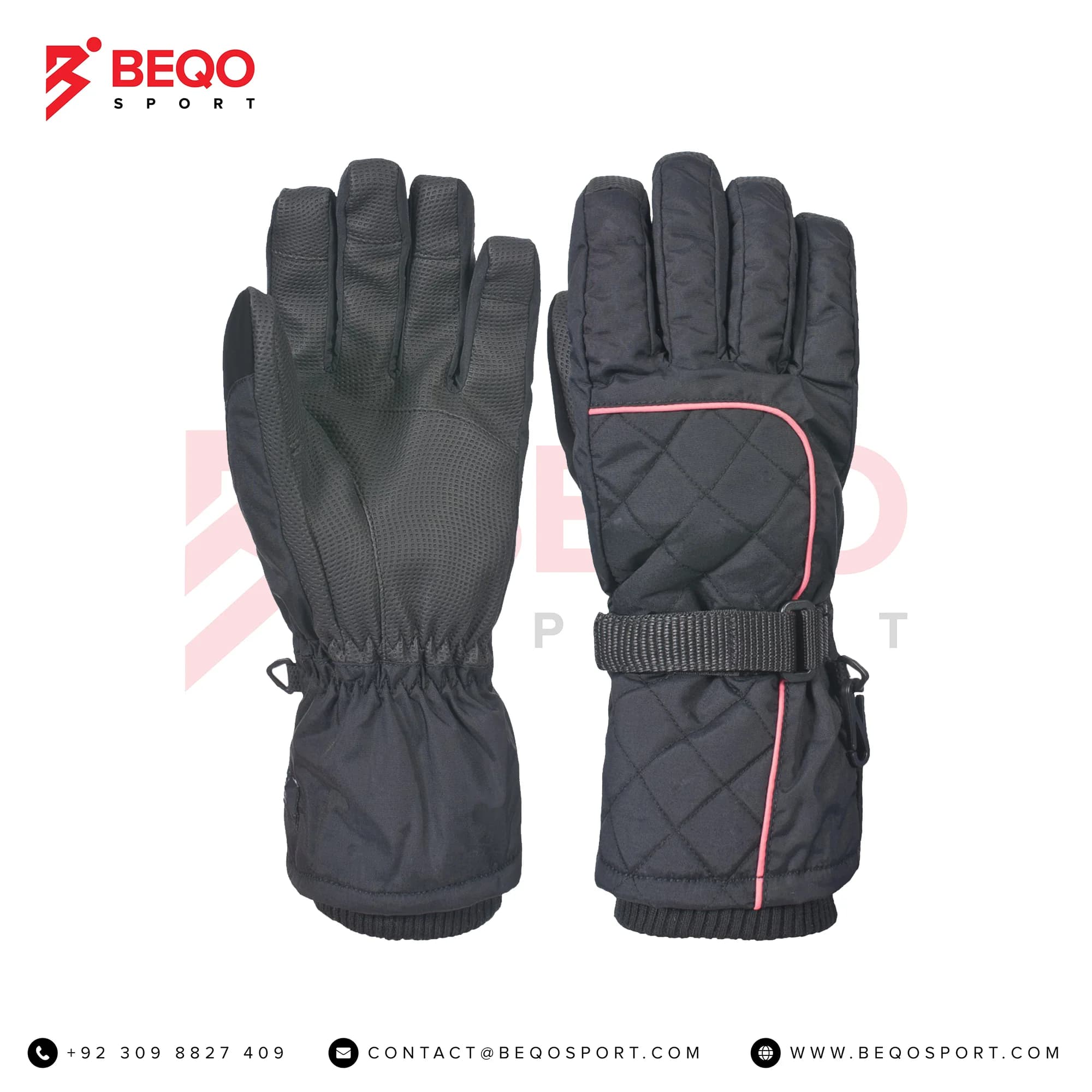 Black And Pink Line Skiing Gloves