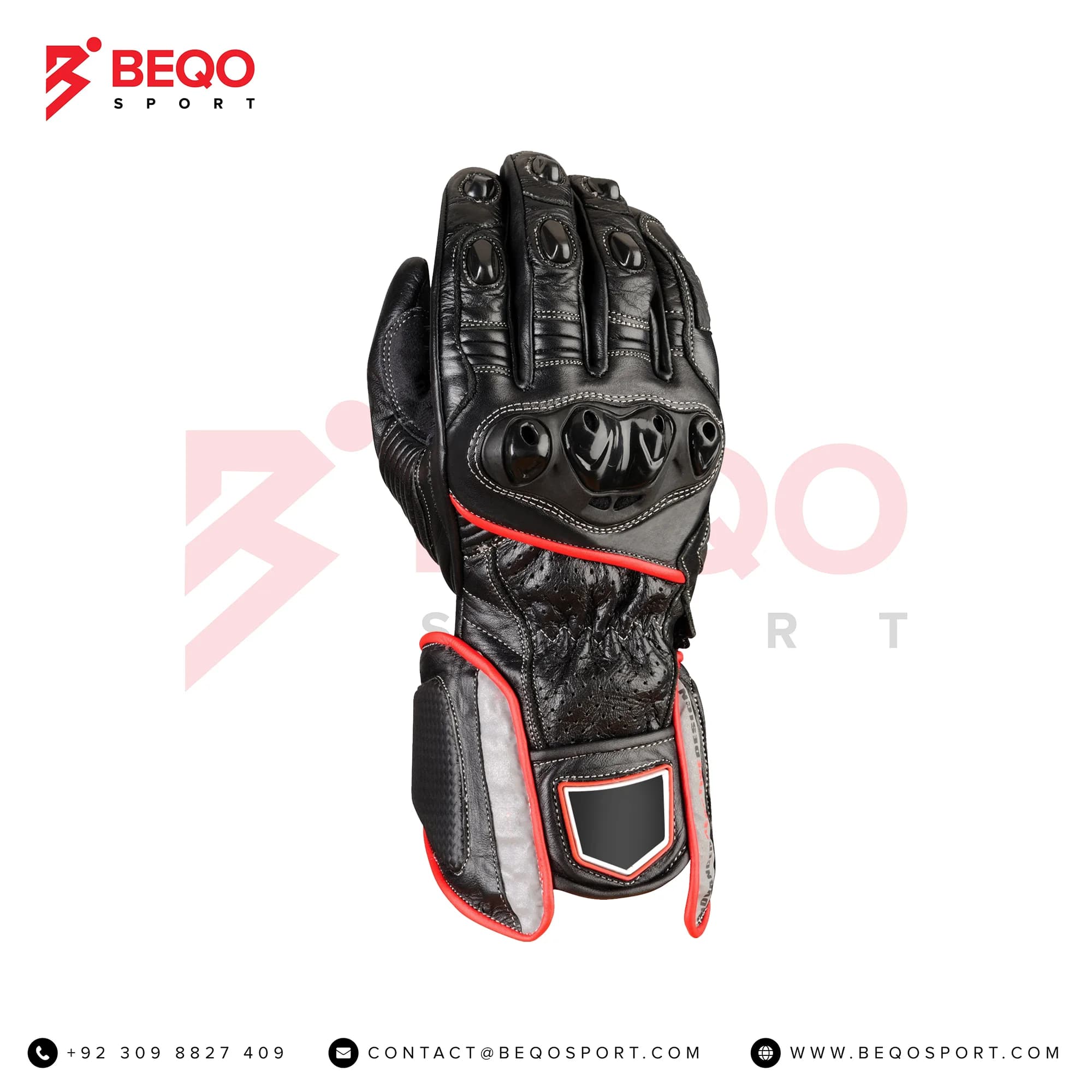 Black And Red Lining Motorbike Gloves