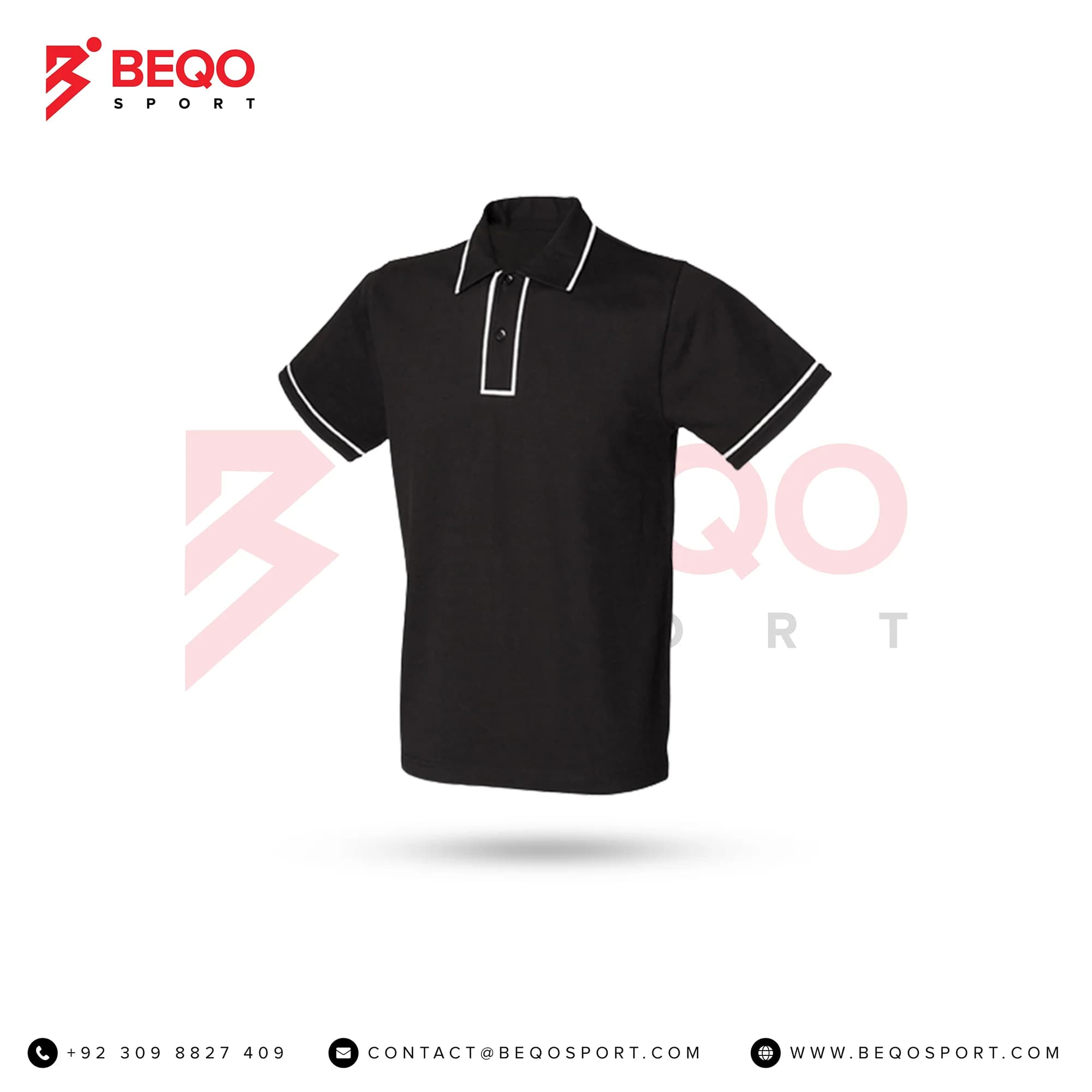 Black Polo Shirt with White Piping
