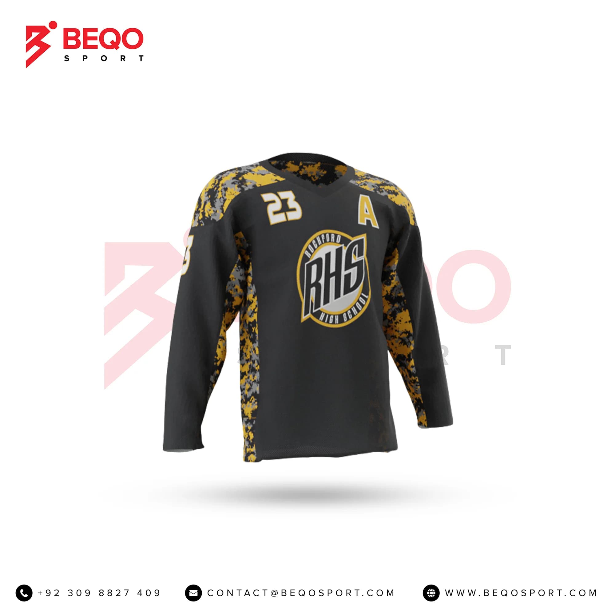 Black and Yellow Camo Ice Hockey Jerseys