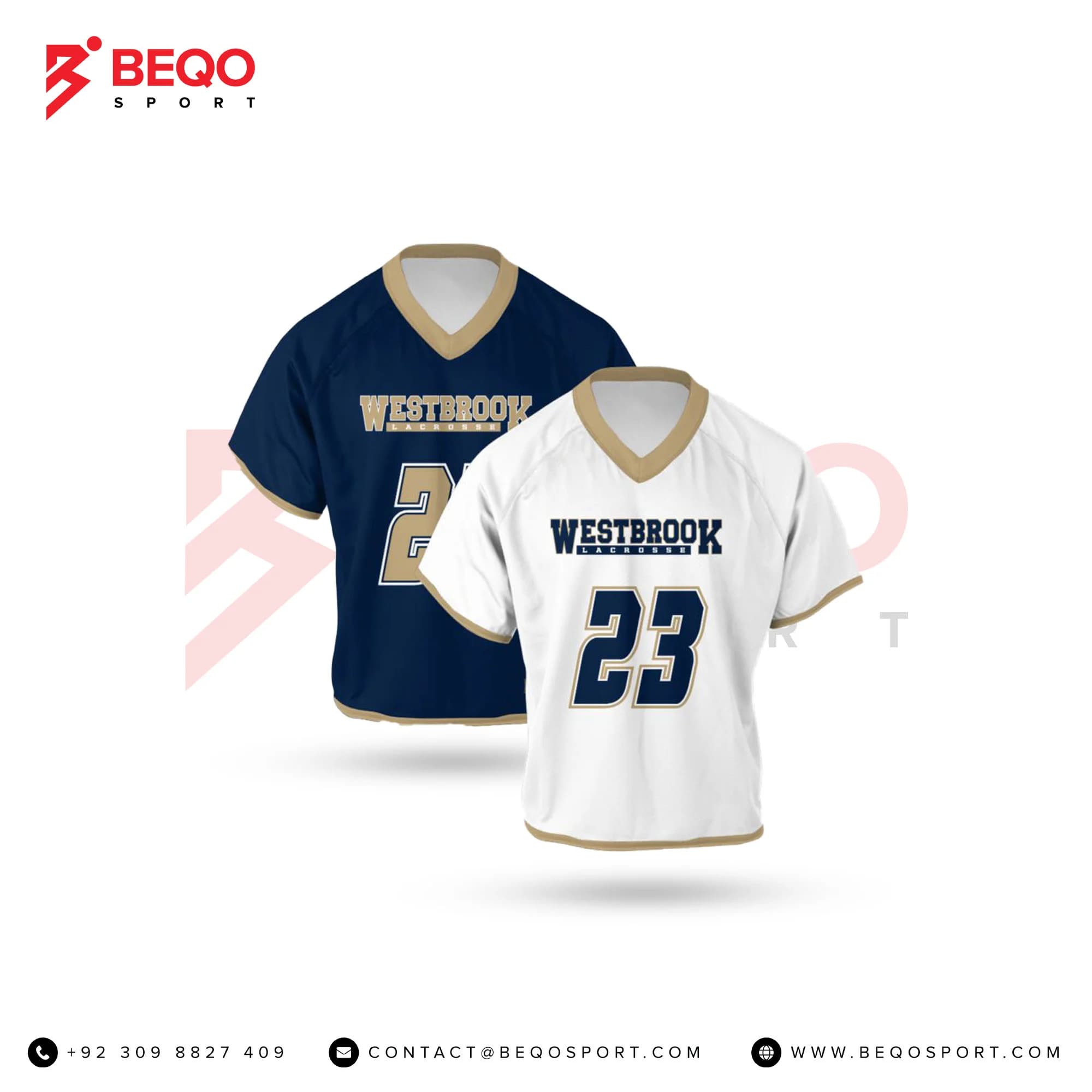 Blue And White Lacrosse V Neck Jersey