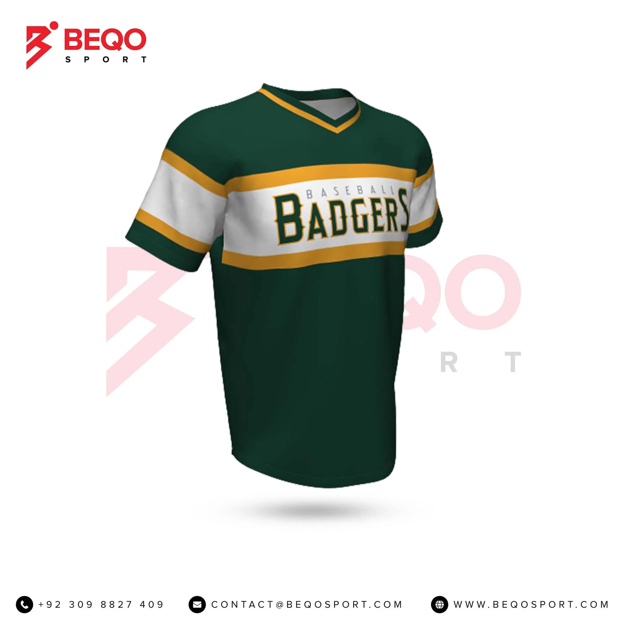 Green and White Baseball V Neck Jersey