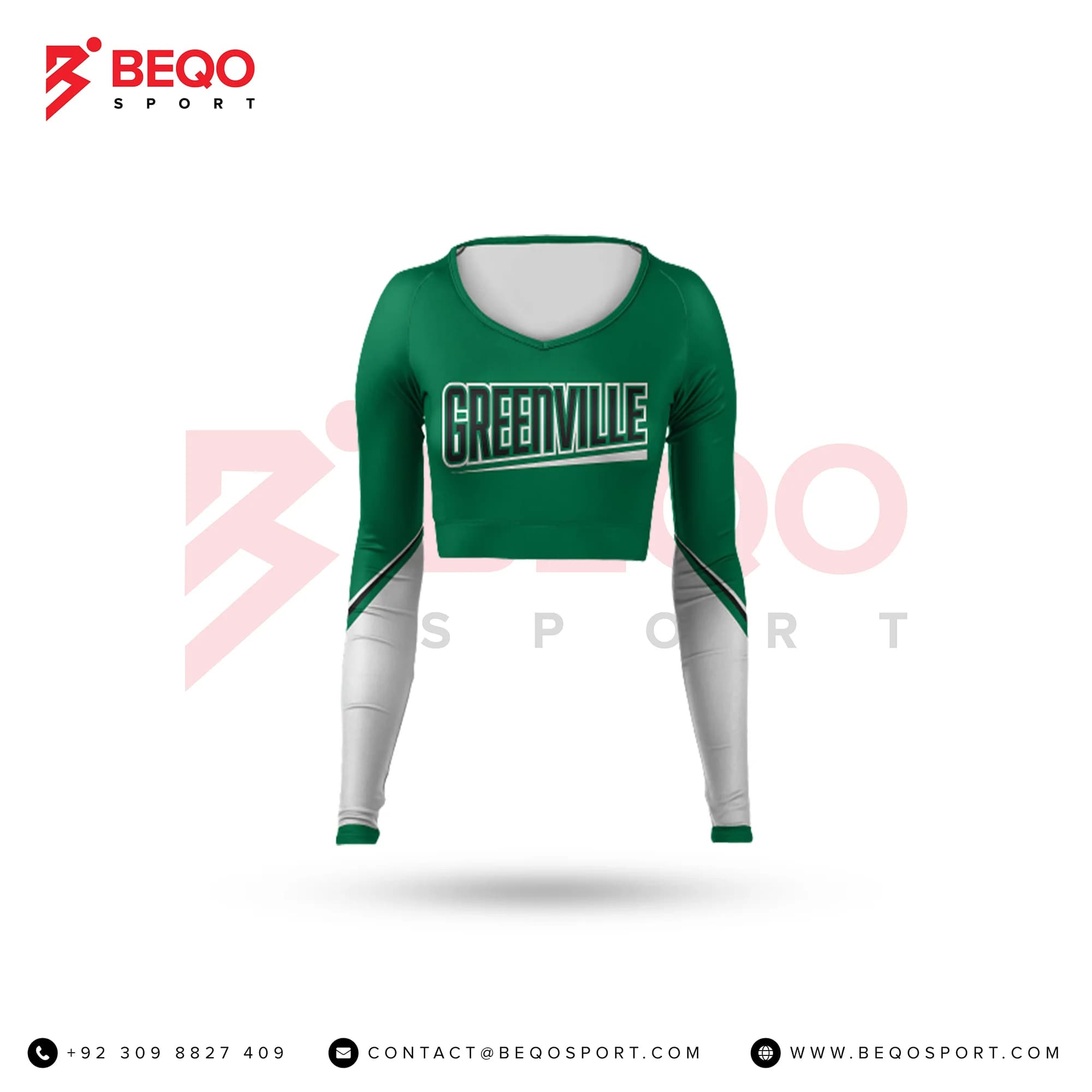 Green and White Cheer V-Neck Bodyliner