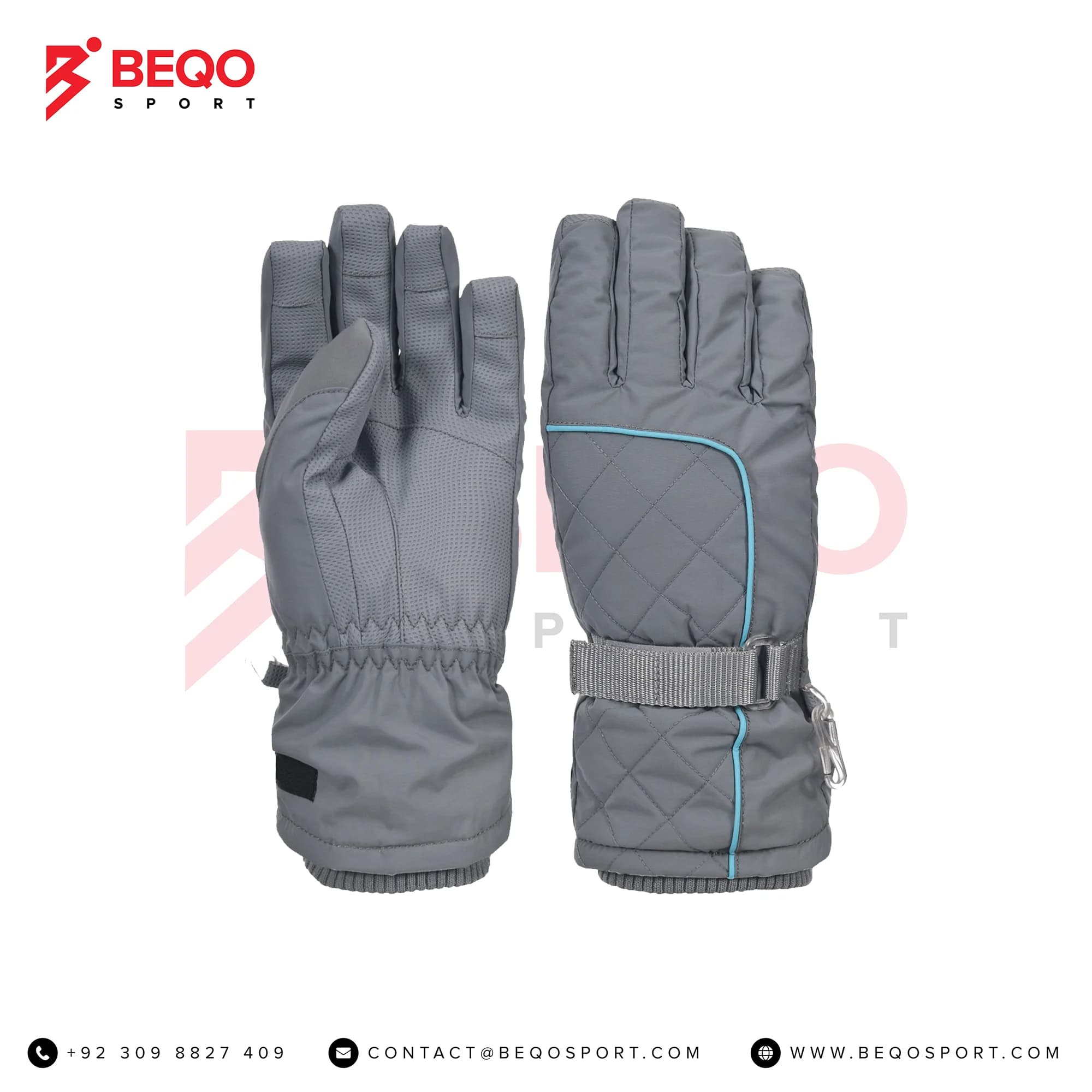 Grey And Aqua Line Skiing Gloves