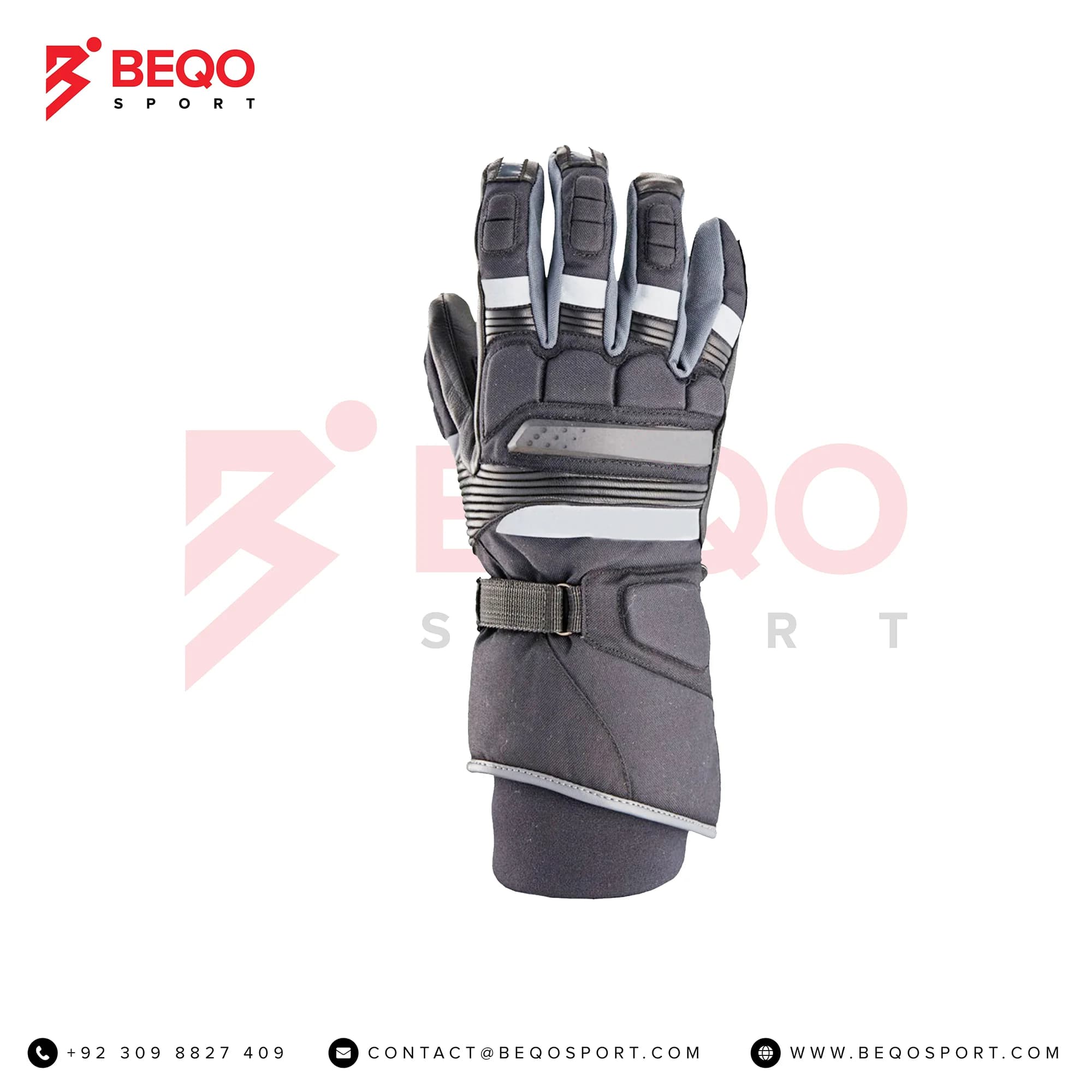 Grey And White Lining Motorbike Gloves