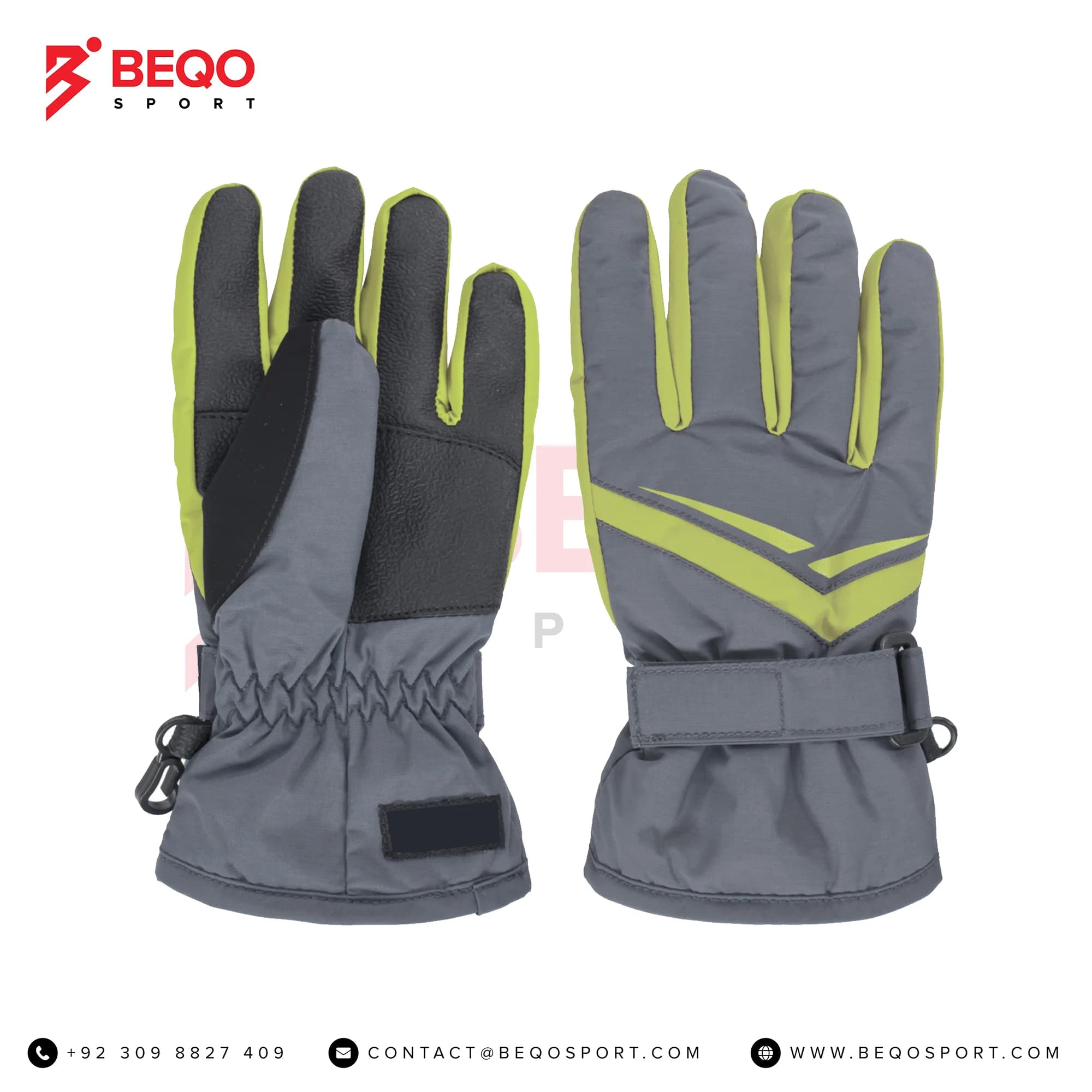 Grey And Yellow Lining Skiing Gloves