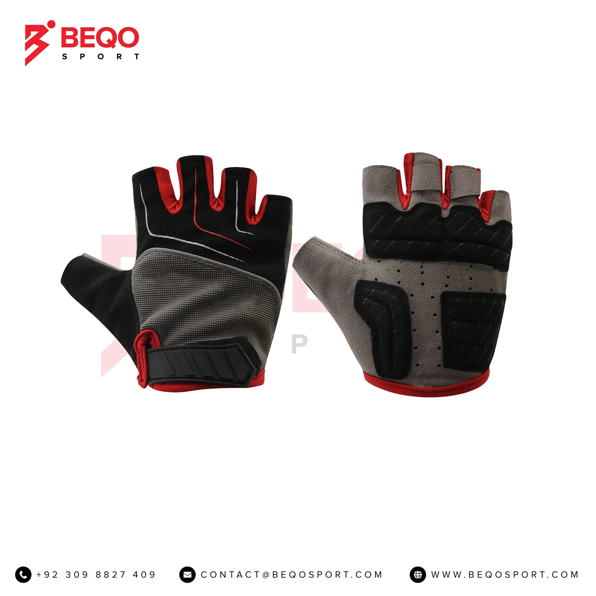 Grey Black And Red Lining Cycling Gloves