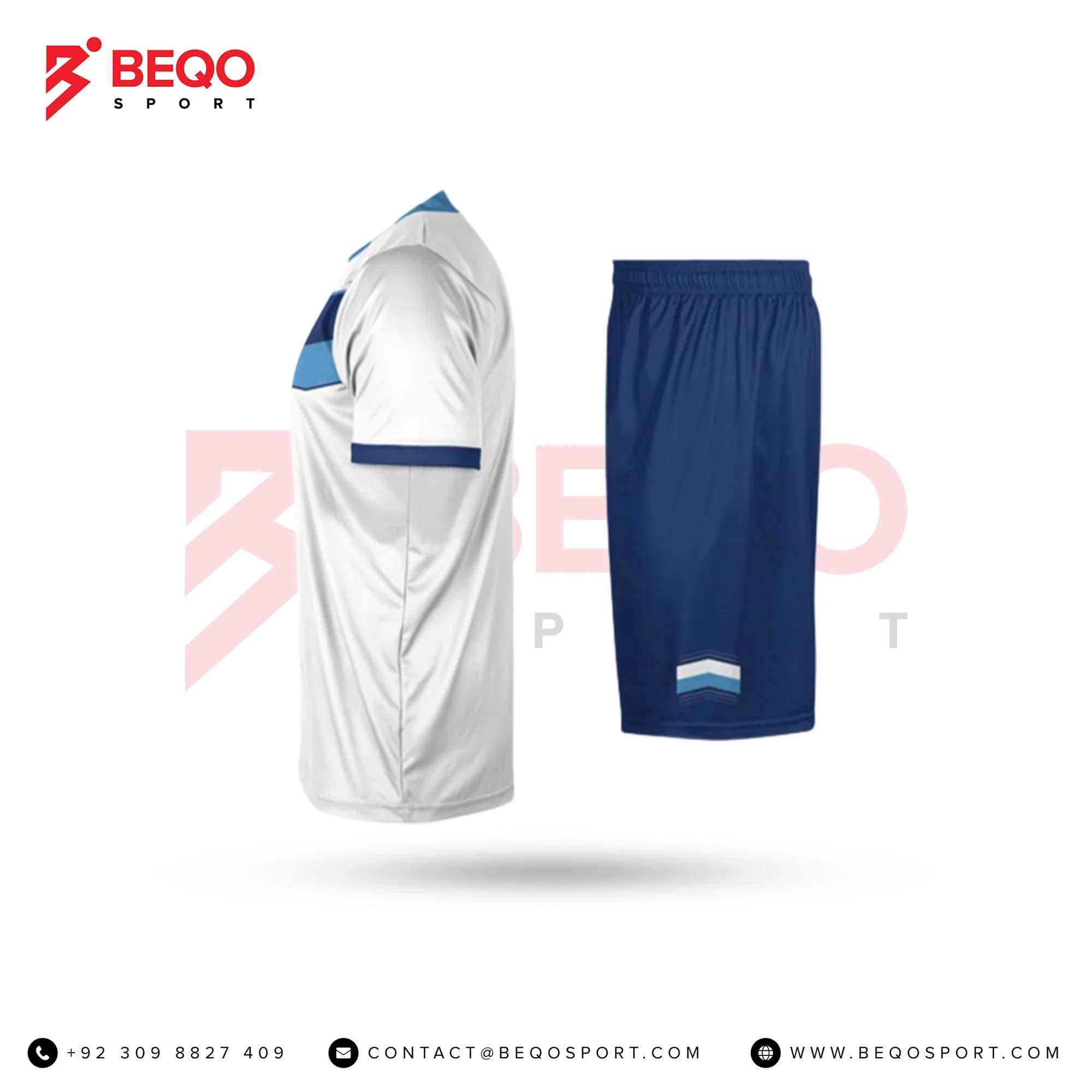 White and Blue Soccer Uniforms view 3