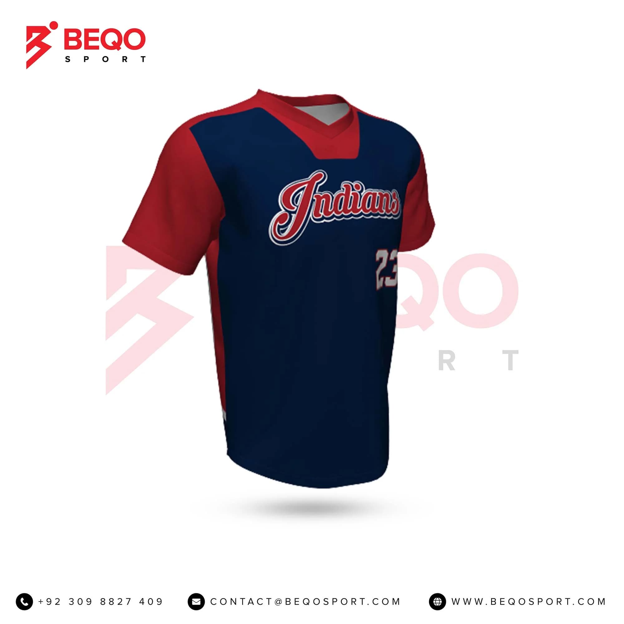 Navy and Red Baseball V-Neck Jersey