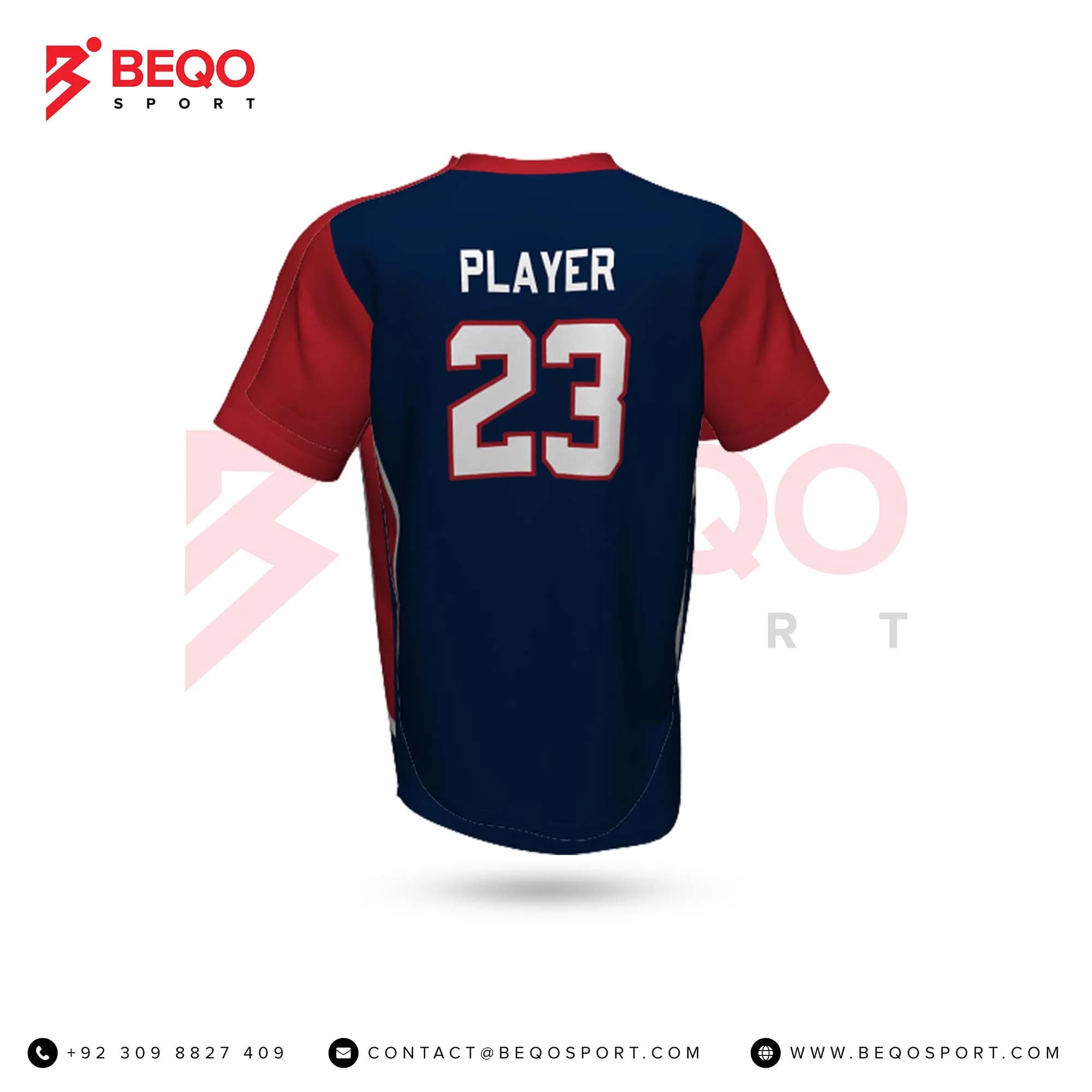 Navy and Red Baseball V-Neck Jersey view 2