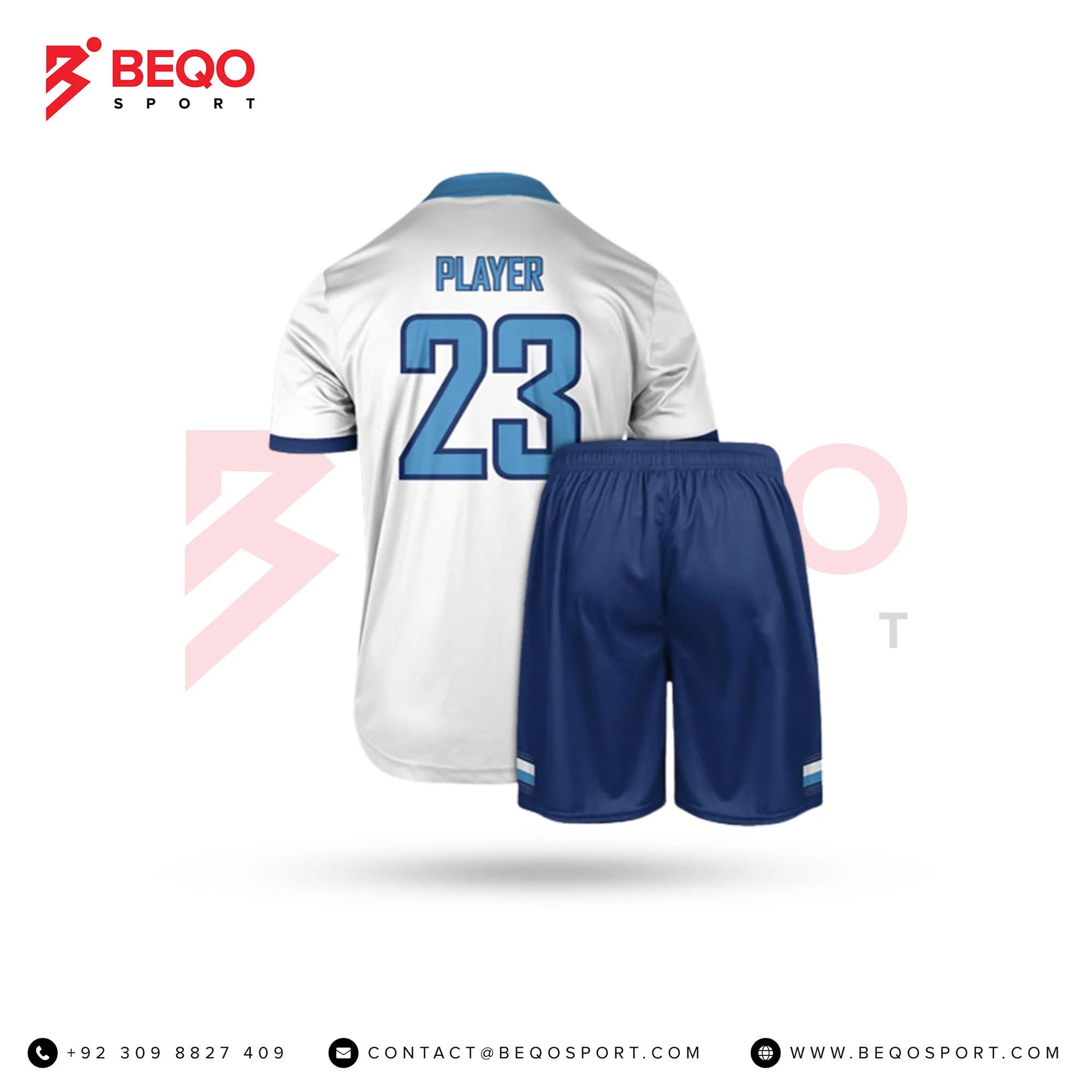White and Blue Soccer Uniforms view 2