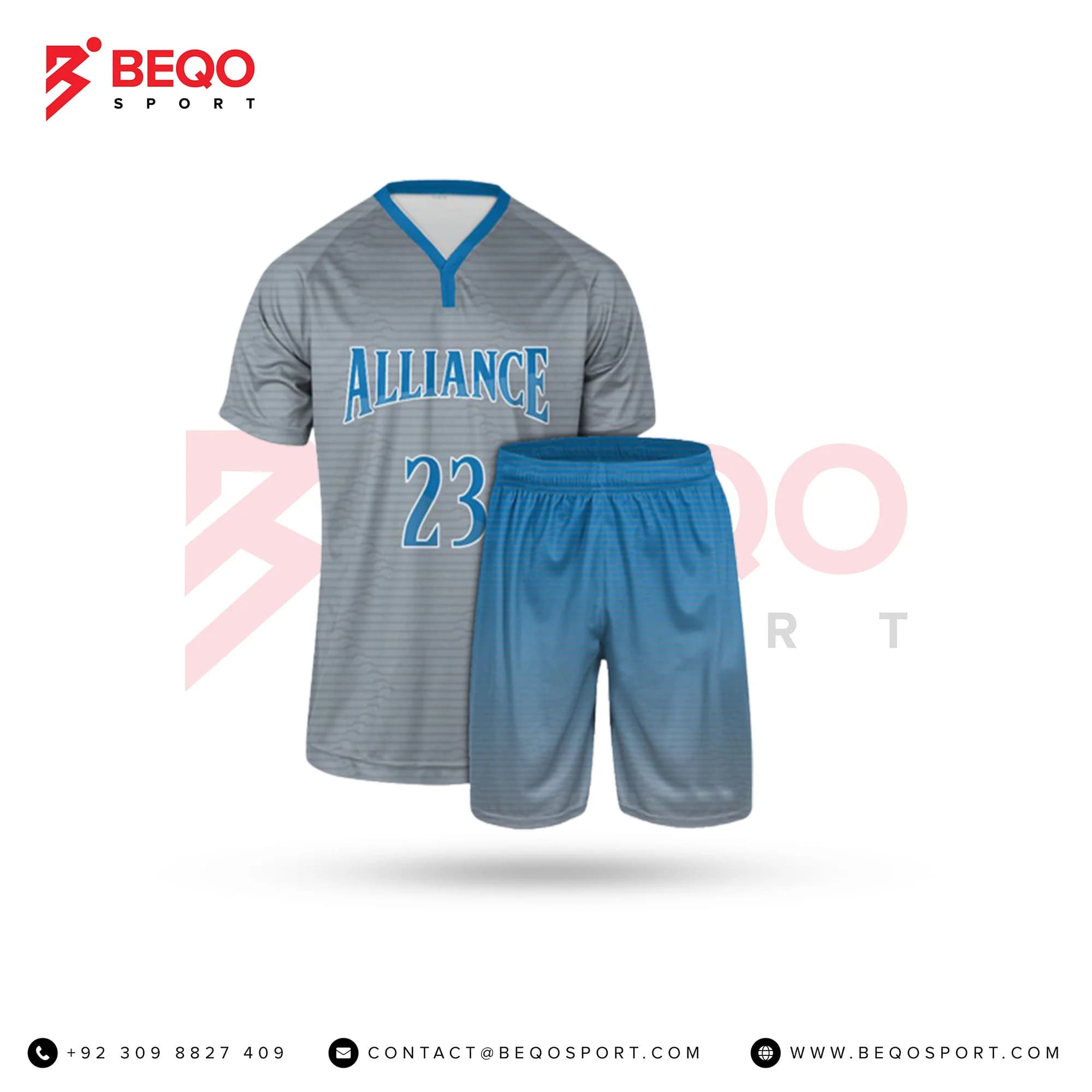 Skyblue and Grey Linning Soccer Uniforms