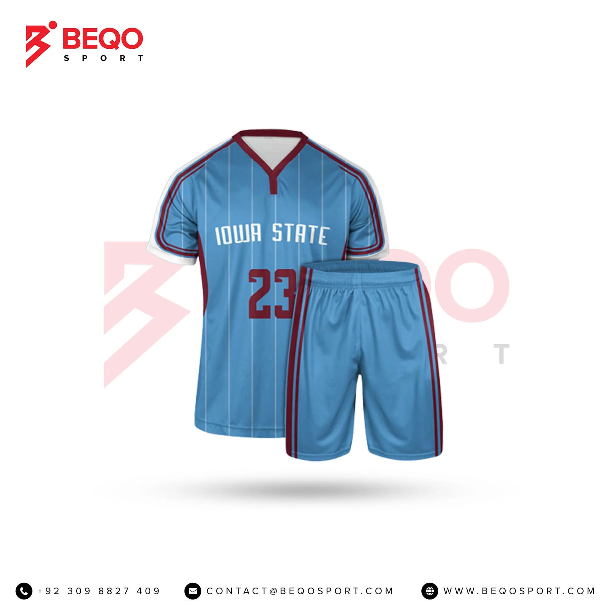 Skyblue and Red Linning Soccer Uniforms