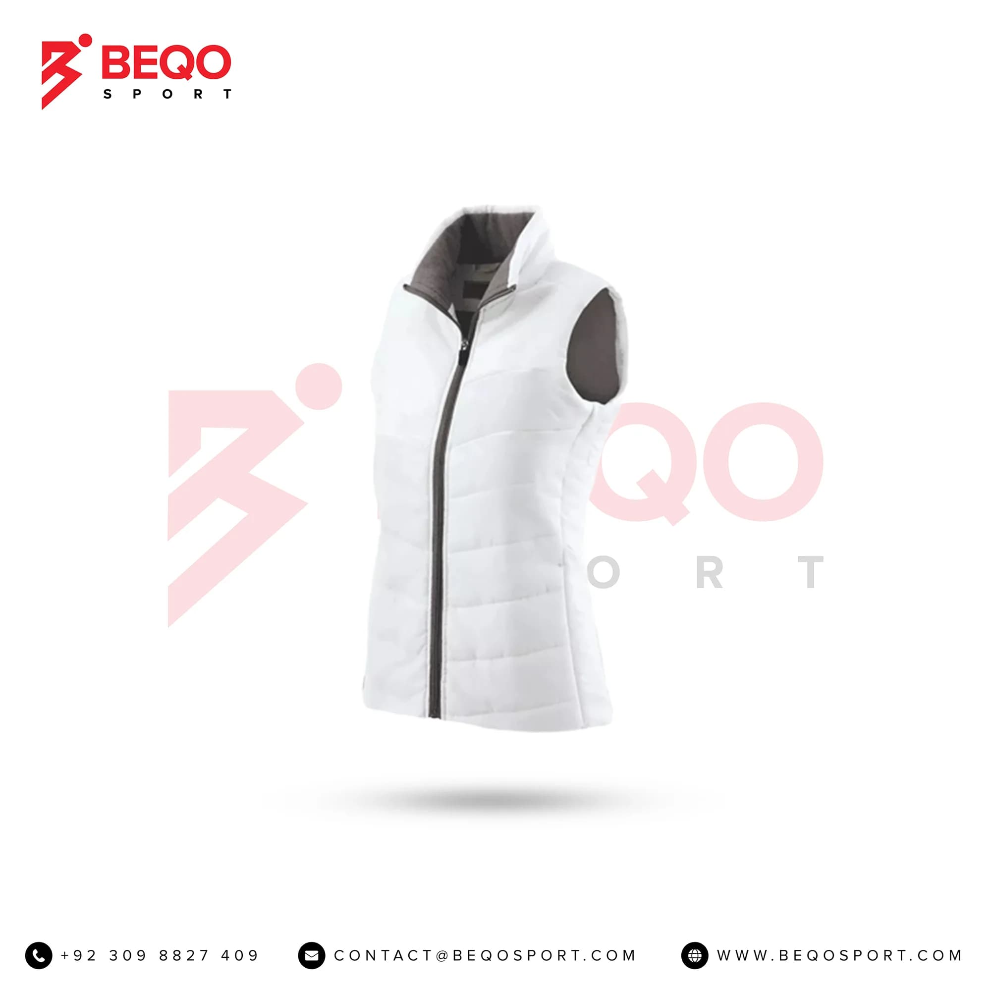 White Puffed Vest with Front Zipper
