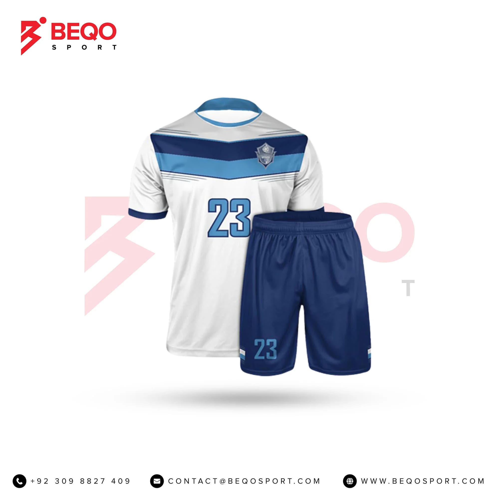 White and Blue Soccer Uniforms