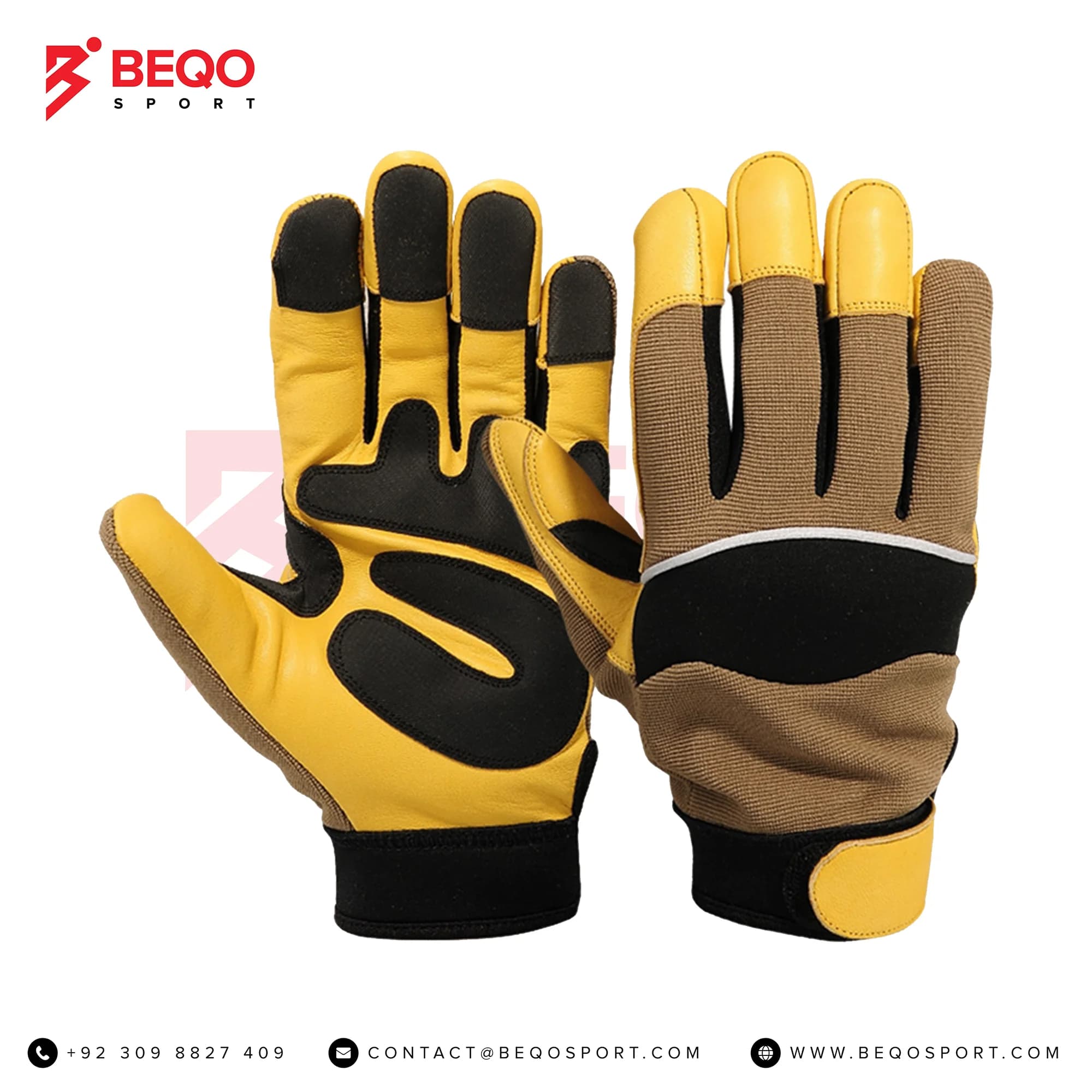 Yellow Black And Brown Working Gloves