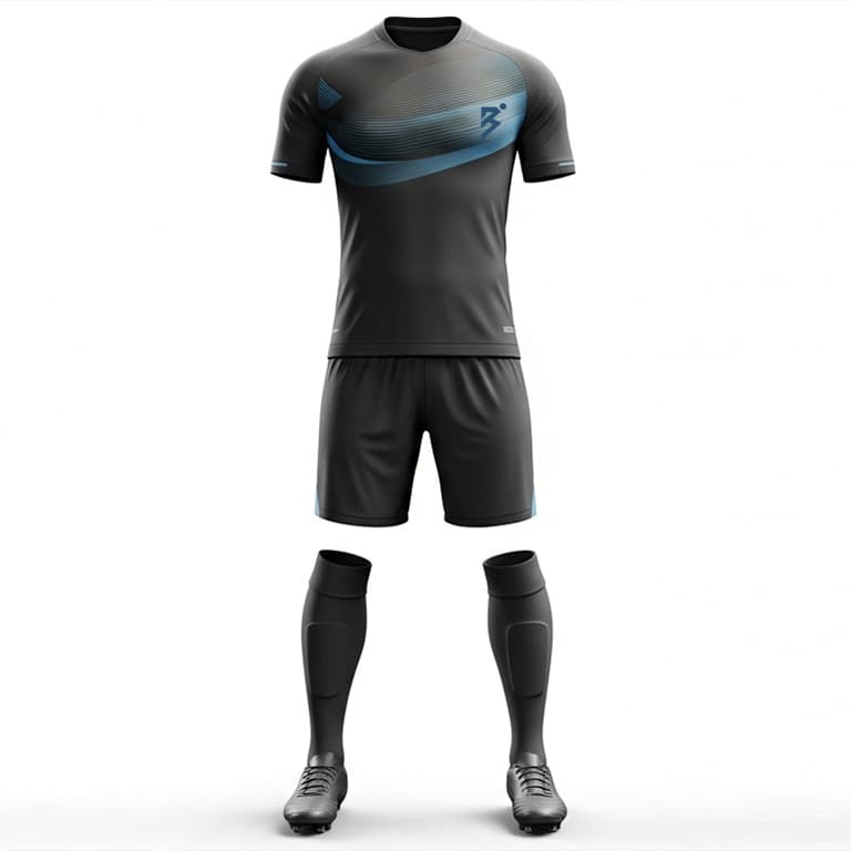 Men's Dynamic Black & Teal Striped Soccer Uniform Kit