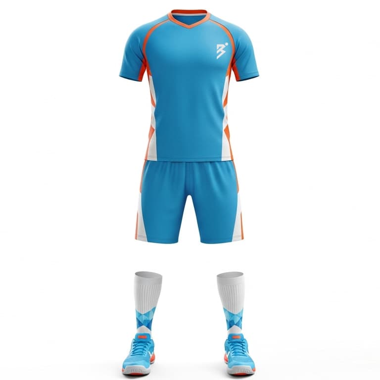 Men's Light Blue and Orange Volleyball Uniform Set