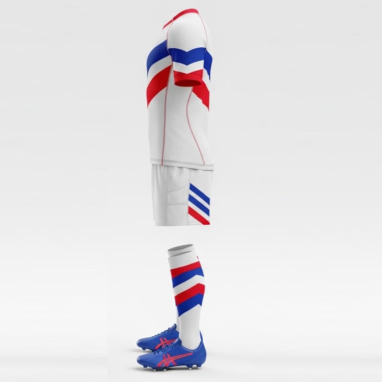 Customizable V-Stripe Rugby Kit - Men's White, Red & Blue Performance Uniform view 2