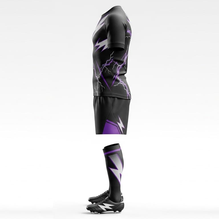 Men's Black & Purple Lightning Bolt Rugby Jersey & Shorts Set view 2