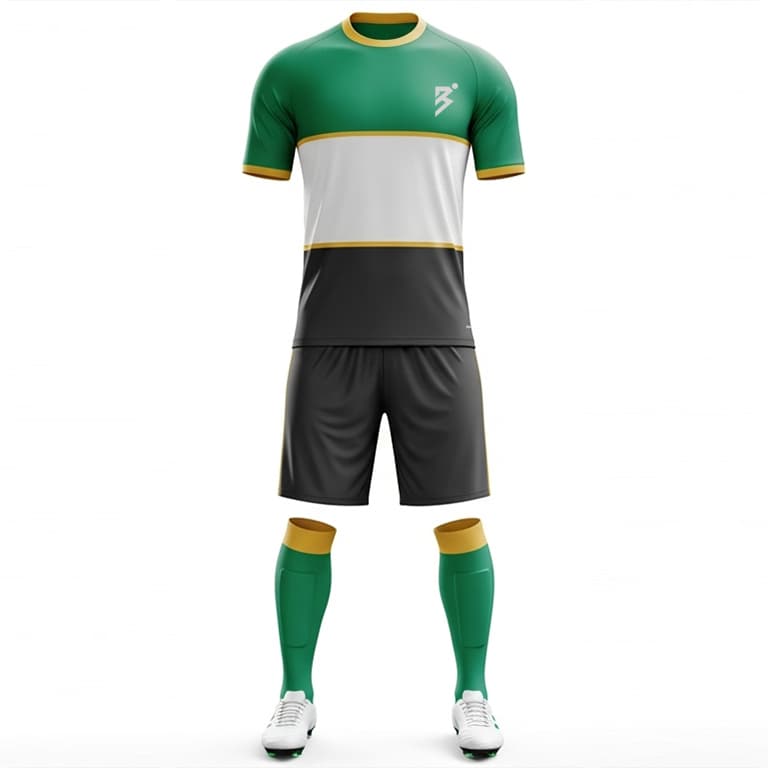 Men's Striking Green, White & Gold Soccer Uniform Kit
