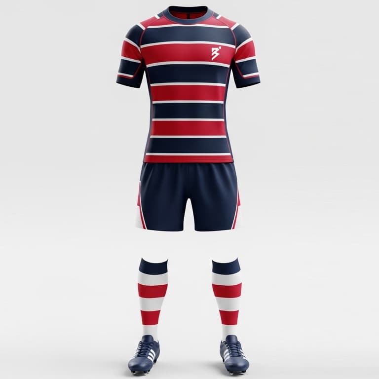 Rugby Uniform: Red & Blue Stripe Pro Jersey and Shorts Set