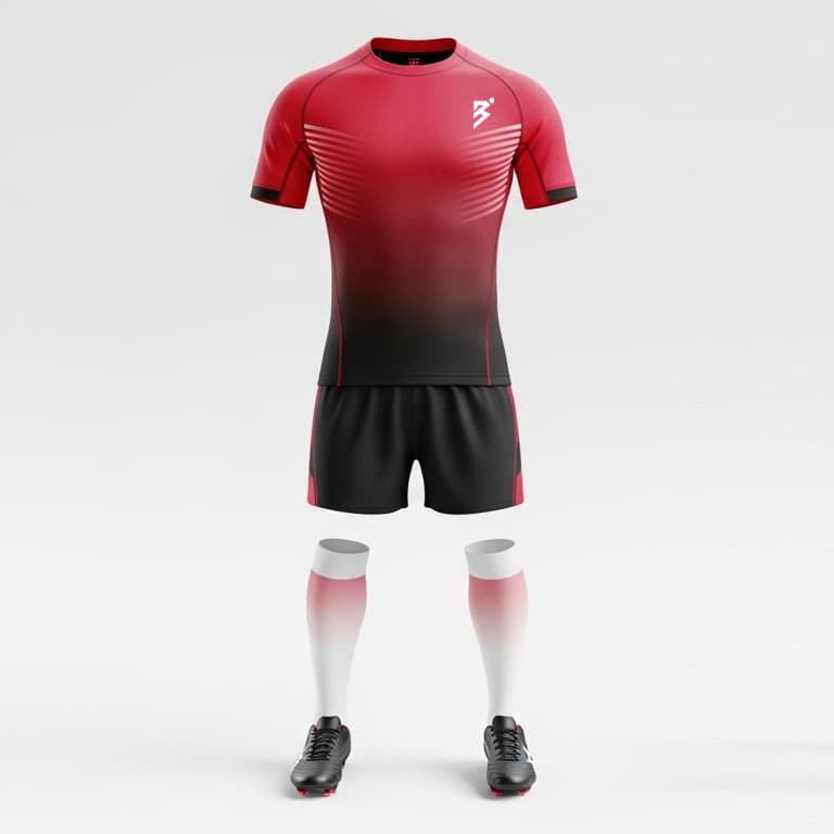 Men's Pro-Fit Rugby Uniform Set - Red & Black Gradient Jersey with Shorts