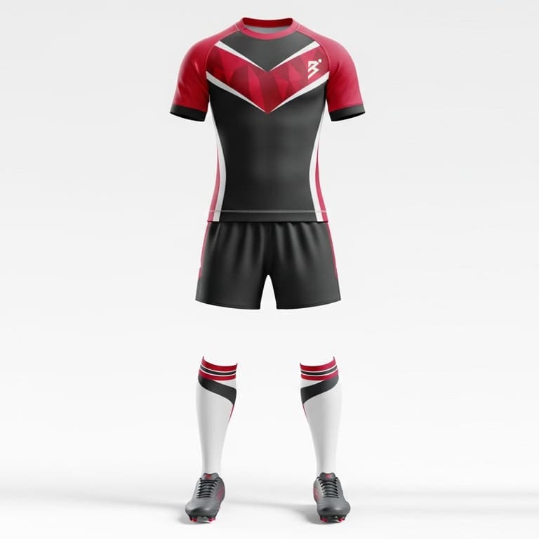 Men's Black, White & Red Rugby Uniform Set – Performance Jersey, Shorts & Socks