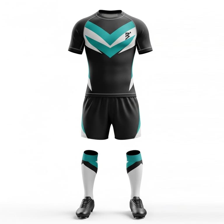 Men's Pro-Fit Black & Teal Chevron Rugby Uniform Set – Jersey, Shorts & Socks