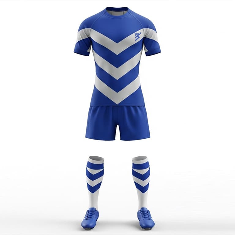 Men's Blue and White Rugby Uniform - Jersey, Shorts & Socks Set