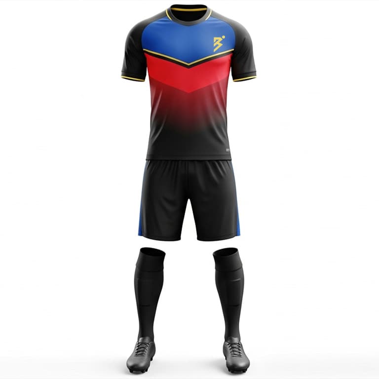 Men's Bold Blue, Red & Black Soccer Uniform Kit