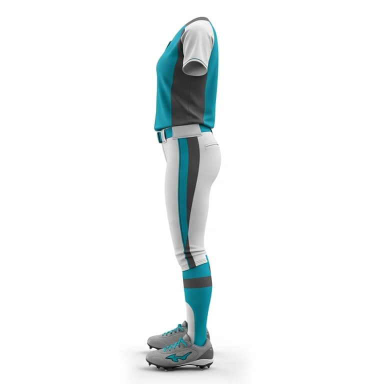 Pro-Performance Women's Teal & Gray Softball Uniform: Jersey & Pants view 2