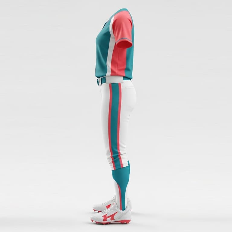 Dynamic Women's Teal & Coral Softball Uniform: Jersey & Pants view 2