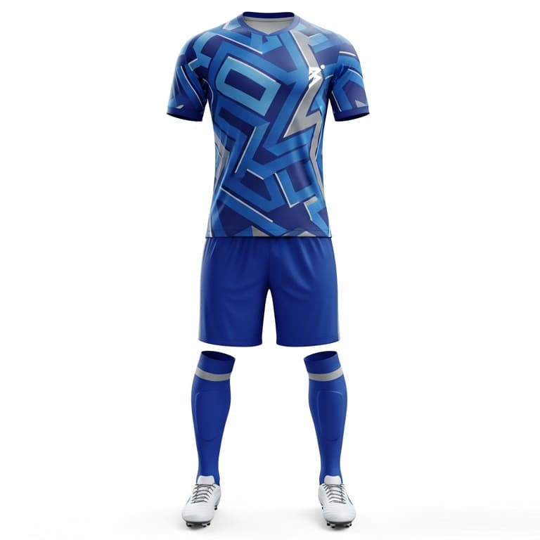 Men's Elite Abstract Soccer Uniform - Blue & Grey Geometric Performance Kit
