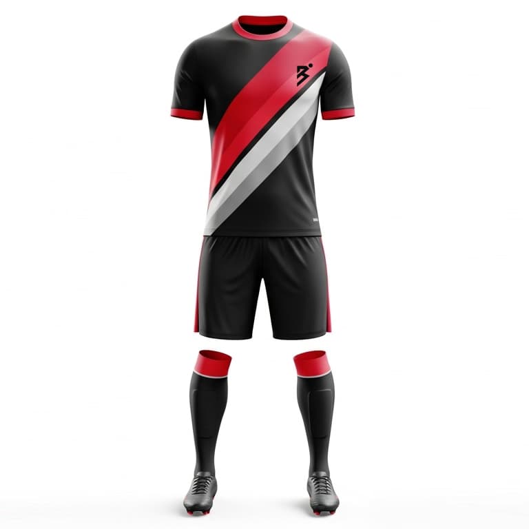 Men's Elite Pro Soccer Uniform - Black, Red & White Striped Kit