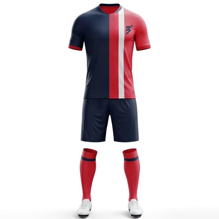 Men's Classic Split Soccer Uniform - Navy, Red & White Performance Kit