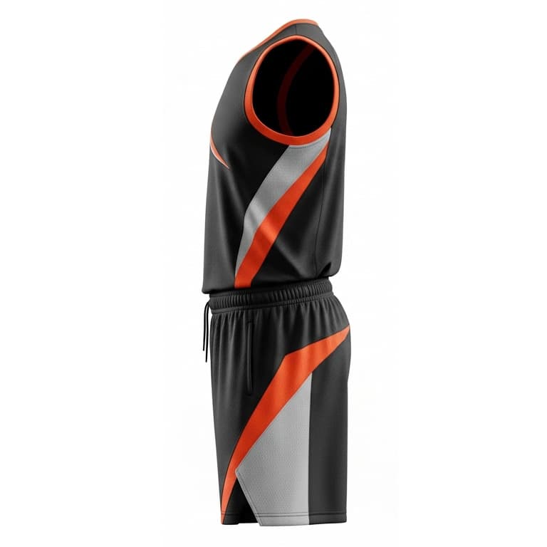 Men's Black & Orange Basketball Uniform Set - High-Performance Jersey and Shorts view 2