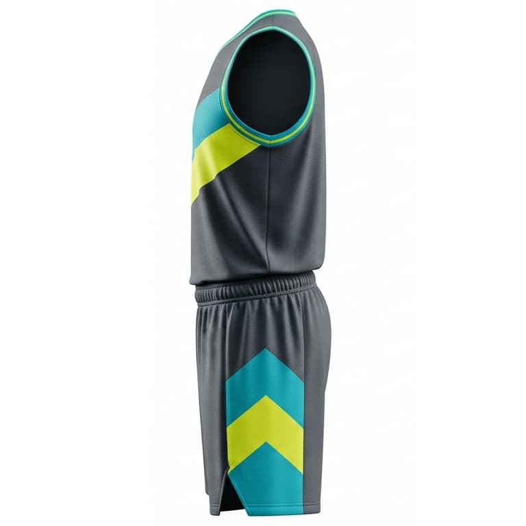 Men's Custom Gray, Teal & Lime Green Basketball Uniform Set - Jersey & Shorts view 2