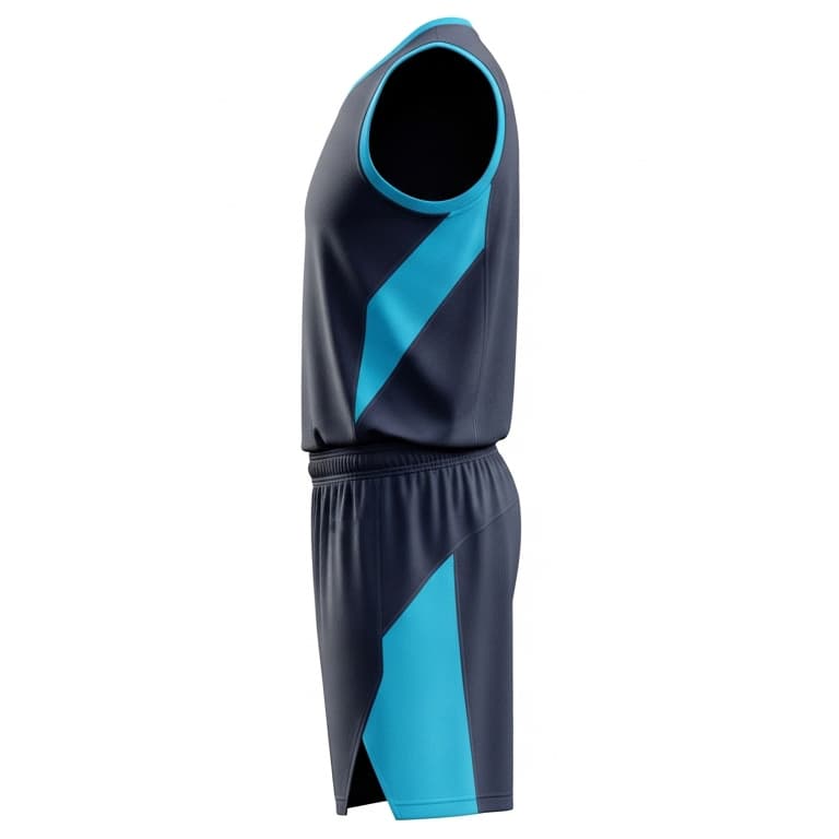 Men's Navy Blue & Teal Custom Basketball Uniform view 2
