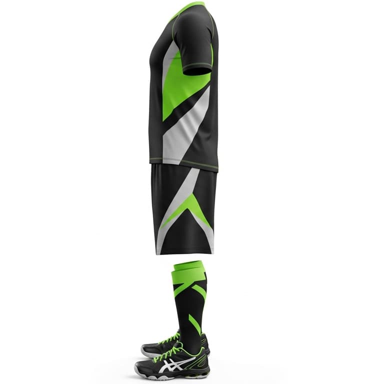 Men's Black & Neon Green Performance Volleyball Jersey and Shorts Set | Athletic Team Kit view 2