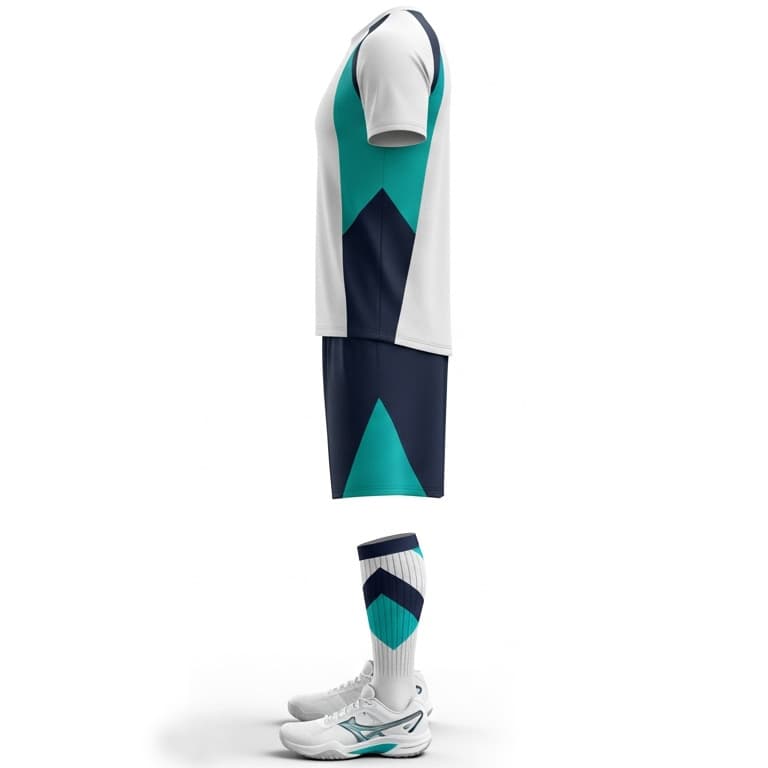 Men's White & Aqua Performance Volleyball Jersey and Shorts Set | Athletic Team Kit view 2