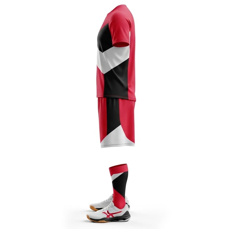 Men's Red, Black & White Performance Volleyball Jersey and Shorts Set | Athletic Team Kit view 2