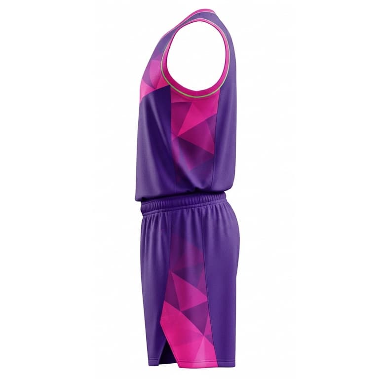 Men's Custom Sublimated Basketball Uniform - Purple & Pink Geometric Design view 3