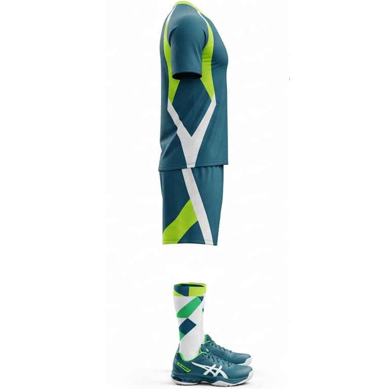 Men's Teal & Lime Green Performance Volleyball Jersey and Shorts Set | Athletic Team Kit view 2