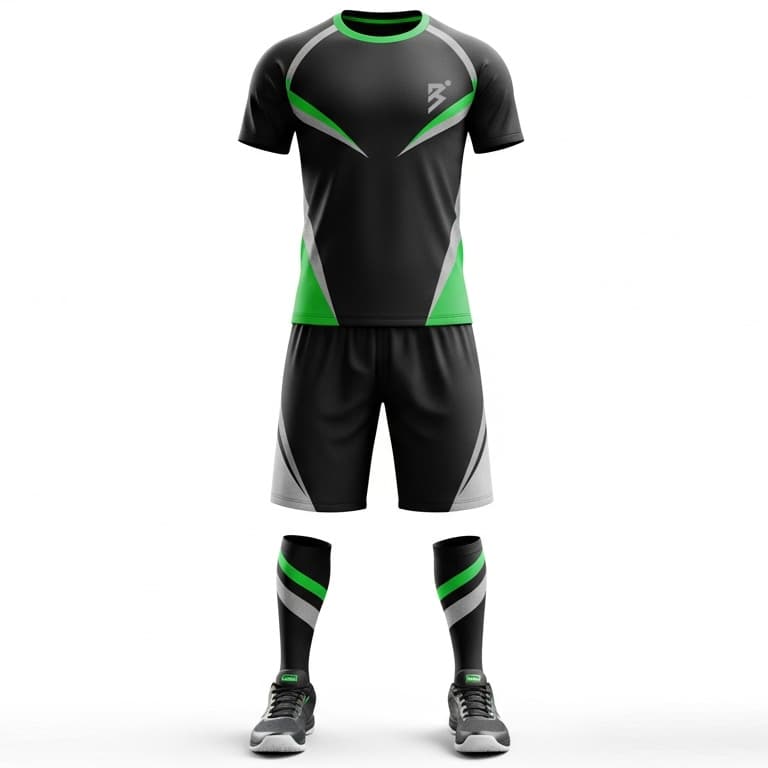 Men's Sublimated Volleyball Uniform Set - Black, Green & White Team Jersey & Shorts