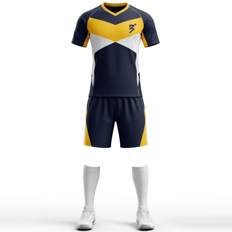 Men's Sublimated Volleyball Uniform Set - Navy, Gold & White Team Jersey & Shorts