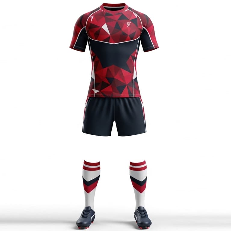 Pro-Fit Rugby Uniforms for Men  - Geometric Red & Black-Shorts Set